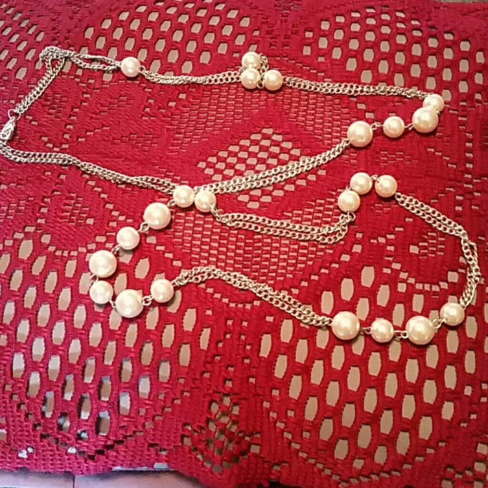 Long Silver & Pearl Necklace approx.19.3” long